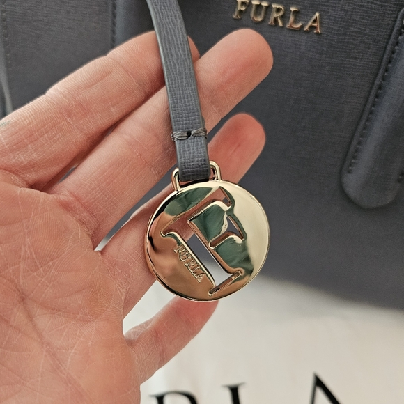 Furla 2-Way Steel Blue Leather Bag, Charm + Dustbag - Picture 10 of 16